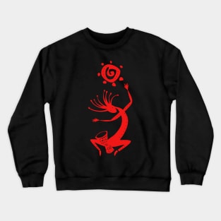 Kokopelli Sun Drummer Red Crewneck Sweatshirt